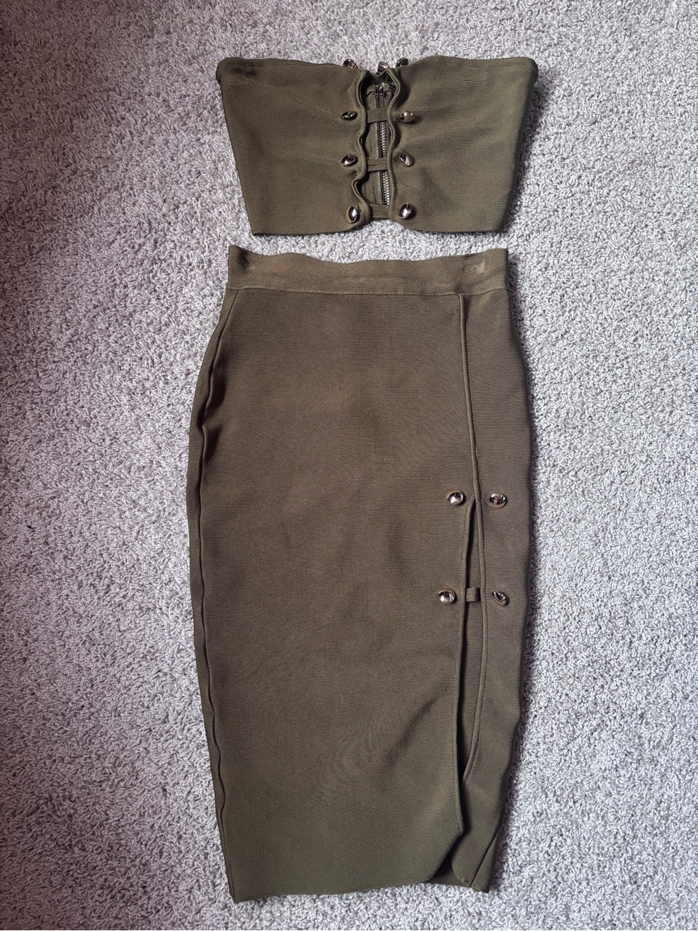 Oh Polly Olive Lace-Up High-Waist Pencil Skirt